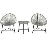 Outsunny 3 Pieces Rattan Bistro Set, Garden Bistro Set with Acapulco Chairs and Glass Top Table, Small Garden Furniture Set with Reinforced Metal Frame for Outdoor, Patio, Balcony, Grey | Aosom Ireland
