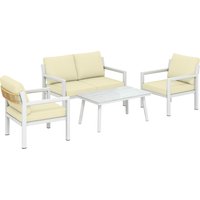 Outsunny 4 Seater Rattan Garden Furniture Set with 2 Armchairs, Loveseat, Coffee Table, Garden Sofa Set with Cushions, Brown | Aosom Ireland