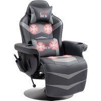 HOMCOM Recliner Armchair, Massage Gaming Chair with Swivel, Retractable Footrest, Headrest and Cup Holder, PU Leather, Grey | Aosom Ireland