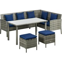 Outsunny 5 Pieces Rattan Garden Furniture Set with Dining Table, Cushions - Dark Blue | Aosom Ireland