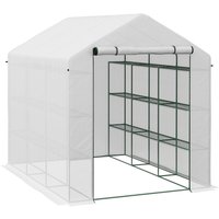 Outsunny 8 x 6ft Walk-In Greenhouse, with Shelves - White | Aosom Ireland