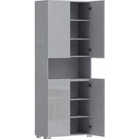 HOMCOM 180 cm Tall Kitchen Cupboard, Pantry Storage Cabinet with Soft Close Doors and Adjustable Shelves, High Gloss Grey | Aosom Ireland