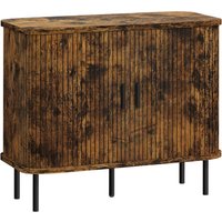 HOMCOM Mid-Century Modern Sideboard Storage Cabinet with Slatted Tambour Sliding Doors, Kitchen Cabinet with Steel Legs, Rustic Brown | Aosom Ireland
