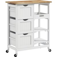 HOMCOM Rolling Kitchen Island Cart, Bar Serving Cart, Compact Trolley on Wheels with Wood Top, Shelves & Drawers for Home Dining Area, White | Aosom Ireland