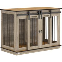 PawHut Dog Crate Furniture for Large Dogs, Double Dog Cage for Small Dogs w/ Sliding Doors, Oak Tone | Aosom Ireland