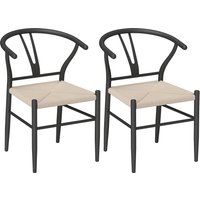 HOMCOM Set of Two Weave Dining Chairs with Y-Shaped Backrest Hemp Seat - Black/Beige | Aosom Ireland