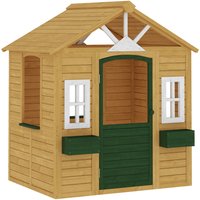 AIYAPLAY Outdoor Kids Playhouse, Wooden Wendy House with Door, 3 Windows, 2 Flower Boxes for Garden, Indoor Playroom | Aosom Ireland