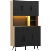 HOMCOM 176 cm Kitchen Cupboard with LED Lights - Oak and Black | Aosom Ireland