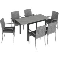 Outsunny 7 Piece Rattan Garden Furniture Set, 6 Seater Garden Table and 6 Stackable Chairs with Extendable Acacia Wood Tabletop | Aosom Ireland