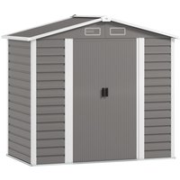 Outsunny 7 x 4ft Garden Shed, Easy to Assemble, Upgraded Galvanised Steel Frame with Foundation Kit, Double Doors with Lock, Outdoor Metal Shed with Vents and Gloves, Garden Storage Shed, Light Grey | Aosom Ireland