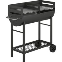 Outsunny Charcoal Barbecue Grill with 2 Cooking Areas, Portable BBQ Trolley with Wheels, Height Adjustable Grates, Bottom Shelf | Aosom Ireland