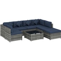 Outsunny 8 Pieces PE Rattan Corner Sofa Set, Outdoor Garden Furniture Set, Patio Wicker Sofa Seater w/ Cushion, Dark Blue | Aosom Ireland
