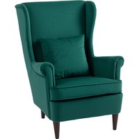 HOMCOM Modern Accent Chair with High Backrest and Pillow, Velvet-Feel Fabric Reading Chair with Solid Wood Legs, Green | Aosom Ireland