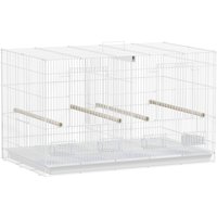 PawHut Bird Cage with Divider, 4 Wooden Perches, Slide Out Tray, 4 Feeders, for Budgie, Lovebird, Canary, 76 x 46 x 46cm, White | Aosom Ireland