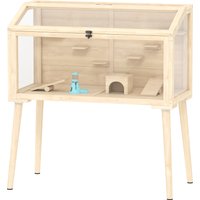 PawHut Cage hamster habitats pour rongeur bois FSC toit ouvrable 7 plateformes 2 balançoires 110x52x101cm effet bois naturel