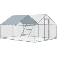 PawHut Recinto per Galline da 12m² per 12-18 Animali con Tetto Impermeabile, Mangiatoia e Posatoio, 3x4x1.9m, Argento