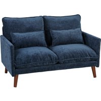 HOMCOM 2 Seater Sofa, Loveseat Sofa with Spring Cushions, Wide and Deep Seat, Wood Legs, Blue