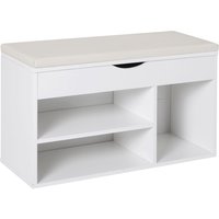 HOMCOM Banco Sapateira, Móvel Porta-sapatos Compacto com Assento Estofado Rebatível para Entrada em Madeira, 80x30x47cm, Branco Aosom Portugal