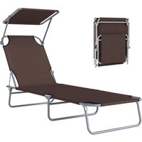 Outsunny Transat Bain de Soleil Chaise Longue Pliante Dossier Inclinable Multi-positions et Pare-Soleil réglable Dim. 187L x 58l x 36H cm Chocolat