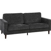 HOMCOM 3 Seater Sofa Button Tufted Upholstered Velvet Couch with Wood Legs for Living Room, Dark Grey
