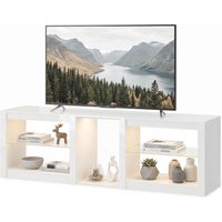 HOMCOM Meuble TV bas avec éclairage LED RVB, meuble TV moderne avec étagères en verre réglables