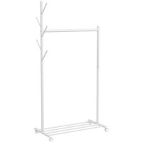 HOMCOM HOMCOM Kleiderständer Garderobenständer mit Kleiderstange, Schuhablage, 5 Haken, Garderobe aus Metall für Schlafzimmer, Ausstellungen, Waschküche, Weiß Aosom