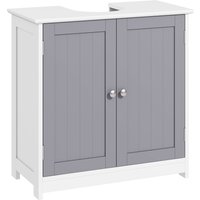 Kleankin kleankin Waschbeckenunterschrank Badezimmerschrank Waschtischunterschrank mit 2 Türen Regal verstellbar MDF Weiß+Grau 60 x 30 x 60 cm Aosom