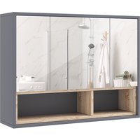 HOMCOM Bathroom Mirror Cabinet, Wall Mounted Bathroom Cabinet with Mirror, 3 Doors and Cupboards, Grey