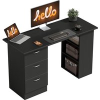Homcom Bureau Informatique Meuble de Bureau pour Ordinateur 3 Tiroirs 3 Étagères Grand Plateau Panneaux de Particules 120 x 49 x 72 cm Noir