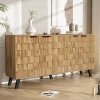 Modern Sideboard with Matt Handles and Sturdy Legs, Durable Storage Cabinet with Adjustable Shelves, 150L x 35W x 78H cm, Wood Aosom UK