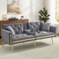 Two-Seater Convertible Sofa Bed with Adjustable Backrest, Space-Saving Sleeper Sofa with High-Density Foam, 174L x 76W x 71.5H cm, Grey Aosom UK