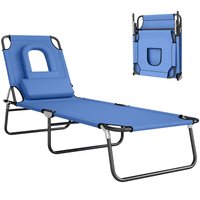 Outsunny Chaise Longue Pliable Bain de Soleil Transat avec Trou de Lecture Dossier 4 Positions de Réglage Oreillers Amovibles Charge Max. 120 Kg