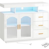 High Gloss Sideboard LED Lights Built Power Outlets 3 Drawers Shelves 2 Acrylic Doors