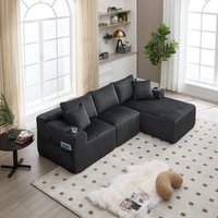 Modular L-Shaped Sectional Sofa with Deep Seat, Plush Corduroy Boneless Couch for Living Room, 257L x 160W x 80H cm, Gray Aosom UK