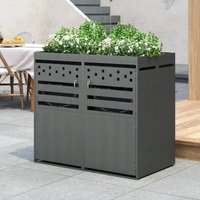 Double Wheelie Bin Storage Box with Planting Top, Galvanised Steel Lockable Bin Store with Ventilation Slots, 132L x 80W x 125H cm, Grey Aosom UK