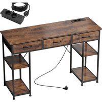 HOMCOM Computertisch mit 2 USB-Ladeanschlüssen und 2 Steckdosen, Schreibtisch mit Stauraum 120 x 40 cm, verstellbare Regale und 3 Stoffschubladen, Arbeitsplatz, Stahlrahmen, braun Aosom