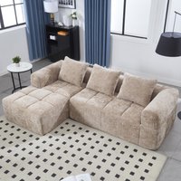 Oversized Modular L-Shaped Sofa with Deep-Seated Sleeper Design, Plush Sectional Sofa with Hidden Side Pockets, 250L x 158W x 60H cm, Khaki Aosom UK