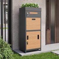 Parcel Mailbox with Integrated Planter and Letter Storage, Anti-Theft Delivery Box with Viewing Window, 50L x 37W x 118.5H cm, Grey+Wood Aosom UK