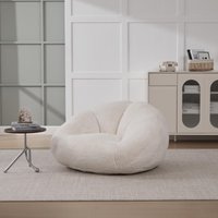 Shell-Shaped Bean Bag Chair with Memory Foam Filling, Ergonomic Floor Lounger with Faux Fur Removable Cover, 100L x 90W x 57H cm, Beige Aosom UK