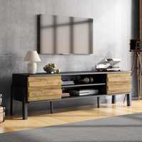 Low-Profile TV Cabinet with Soft-Close Hinges and Adjustable Shelves, Stylish TV Stand with 2 Cabinets, 175L x 39.5W x 53H cm, Natural Aosom UK