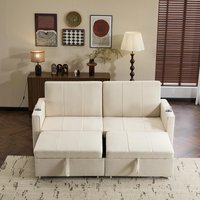 King-Size Pull-Out Sofa Bed with 3-in-1 Convertible 2-Seater, Independent Convertible Couch with Solid Frame, 207L x 87W x 96H cm, Beige Aosom UK