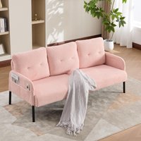 Oversized Two-Seater Corduroy Sofa with Ergonomic Curves, Comfortable Loveseat with Dual Side Storage Pockets, 171L x 72W x 80H cm, Pink Aosom UK