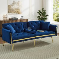 Two-Seater Convertible Sofa Bed with Adjustable Backrest, Space-Saving Sleeper Sofa with High-Density Foam, 174L x 76W x 71.5H cm, Blue Aosom UK