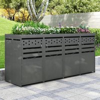 Anthracite Bin Storage Unit with Planter Roof and Rear Drainage, Sleek Trash Can Shed with Ventilation Slots, 264L x 80W x 125H cm, Grey Aosom UK