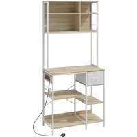 Kitchen Bakers Rack Microwave Stand Storage Shelves 6 Hooks Small Spaces