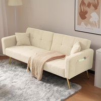 Convertible Sofa Bed with 3‑Position Adjustable Backrest, Comfortable Daybed with High‑Density Foam Seat, 176L x 64W x 75H cm, Beige Aosom UK