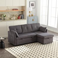 Stylish Sectional Sleeper Sofa with Storage Chaise, 3-In-1 L-Shaped Sofa with Corduroy Upholstery, 206L x 130W x 88H cm, Charcoal Grey Aosom UK