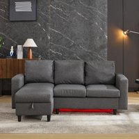 L-Shaped Corner Sofa with Hidden Storage and Side Pockets, Reversible Sectional Couch with Sturdy Wooden Frame, 180L x 120W x 72H cm, Gray Aosom UK
