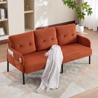 Oversized Two-Seater Corduroy Sofa with Ergonomic Curves, Comfortable Loveseat with Dual Side Storage Pockets, 171L x 72W x 80H cm, Orange Aosom UK
