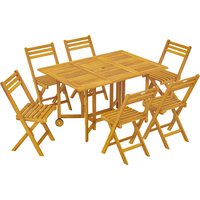 7 Pieces Garden Dining Set Extending Dining Table 6 Folding Chairs Umbrella Hole Patio Wood